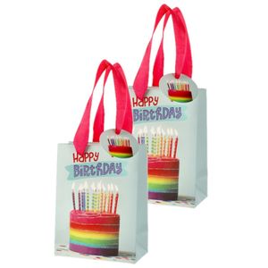 Set van 6x stuks papieren verjaardag giftbags/cadeau tasjes Happy Birthday 11 x 14 x 6 cm