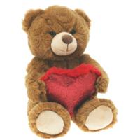 Pluche knuffelbeer/teddybeer met hartje - donker bruin - 26 cm