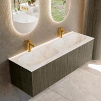 Badmeubel Mondiaz Kurve-Dlux | 140 cm cm | Meubelkleur Shadow | Wastafelkleur Frappe | Solid surface | Wasbak beiden zijden spoelbak | 2 kraangaten Badmeubel Mondiaz Kurve-Dlux | 140 cm cm | Meubelkleur Shadow | Wastafelkleur Frappe | Solid surface | Wasbak beiden zijden spoelbak | 2 kraangaten