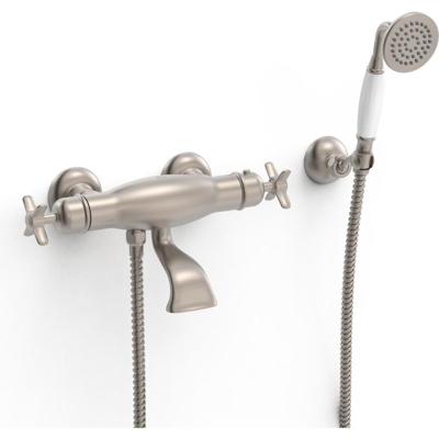Badkraan Tres Clasic | Opbouw | Thermostaatkraan | Incl.Handdoucheset | 2-weg | hoh 15 cm | 2-knops | Vintage | RVS look