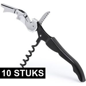 10x Zwart met zilveren RVS kurkentrekkers 3-in-1