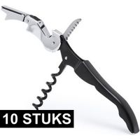 10x Zwart met zilveren RVS kurkentrekkers 3-in-1