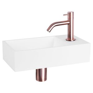 Fonteinset Differnz Solid Solid Surface 36x18.5x9 cm Wit Met Gebogen Kraan Rood Koper