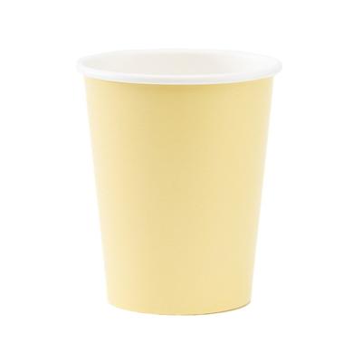Feestbekers met hoesjes - 8x - lichtgeel - papier - 250ml