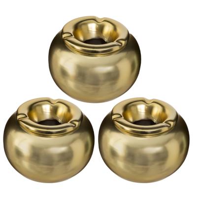 Stormasbak - Set van 3x stuks - goud - rond - 13 x 8 cm - keramiek - terras asbak - buiten asbakken