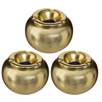Stormasbak - Set van 3x stuks - goud - rond - 13 x 8 cm - keramiek - terras asbak - buiten asbakken