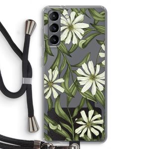 Wit bloemenpatroon: Samsung Galaxy S21 Transparant Hoesje met koord