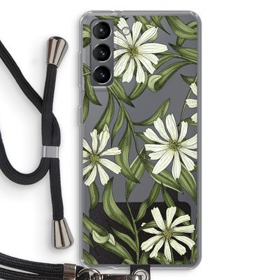 Wit bloemenpatroon: Samsung Galaxy S21 Transparant Hoesje met koord
