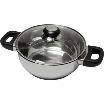 BAUMALU 331974 Braadpan van 24 cm roestvrij staal met deksel van bakeliet saffierglas