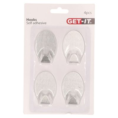 4x Zelfklevende rvs keuken/badkamer/kleding/ophang haakjes