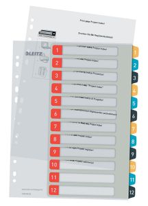 Leitz Cosy tabbladen, ft A4, 11-gaatsperforatie, PP, geassorteerde kleuren, set 1-12
