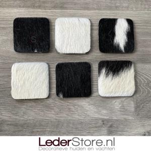 Koeienhuid onderzetters zwart wit 10x10cm