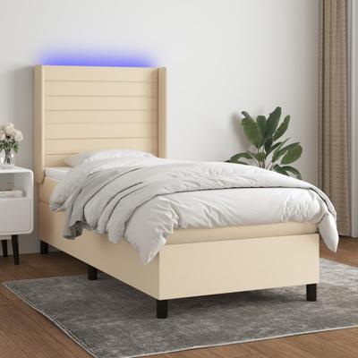 Boxspring met matras en LED stof crèmekleurig 100x200 cm