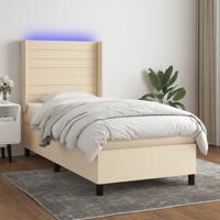 Boxspring met matras en LED stof crèmekleurig 100x200 cm