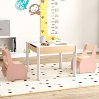 4 in 1 3-delige Houten Kinderzitgroep met Afneembare Tafel en Opbergruimte in Het Roze