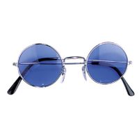 Hippie Flower Power Sixties ronde glazen zonnebril blauw   - - thumbnail
