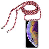 Vierhoek anti-val transparante TPU mobiele telefoon geval met Lanyard voor iPhone X/XS (rode abrikoos zwart)