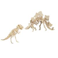 Houten 3D dino puzzel bouwpakket set T-rex en Stegosaurus - thumbnail