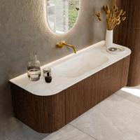 Badmeubel Mondiaz Kurve-Dlux | 140 cm | Meubelkleur Walnut | Wastafelkleur Ostra | Solid surface | Midden spoelbak | Zonder kraangat(en)