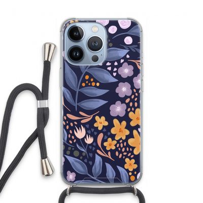 Flowers with blue leaves: iPhone 13 Pro Transparant Hoesje met koord