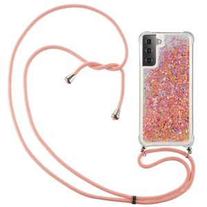 Lunso - Backcover hoes met koord - Samsung Galaxy S21 Plus - Glitter Roze