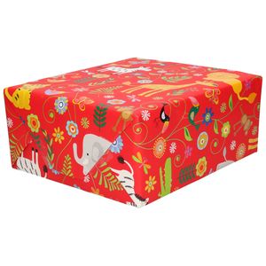Inpakpapier/cadeaupapier rood dierentuin dieren 200 x 70 cm   -