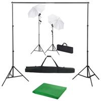 Fotostudioset met achtergrond, lampen en paraplu's