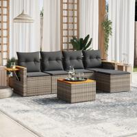 6-delige Loungeset met kussens poly rattan grijs