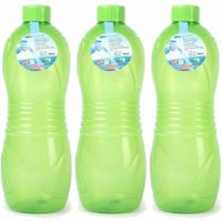 Plasticforte Drinkfles/waterfles/bidon - 3x - 1000 ml - transparant/groen - kunststof - Drinkflessen - thumbnail