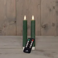 Anna's Collection LED dinerkaars flame effect rustiek 18 cm jade groen 2 stuks