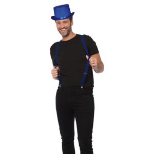 Carnaval verkleedset hoed en bretels - blauw - volwassenen/unisex - feestkleding accessoires