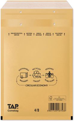 Comebag luchtkussenenveloppen, ft 180 x 265 mm, met stripsluiting, bruin, doos van 100 stuks