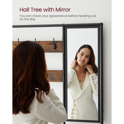 Kledingrek met haken spiegelbank, Vintagebruin + zwart