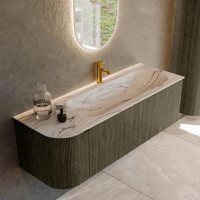 Badmeubel Mondiaz Kurve-Dlux | 135 cm | Meubelkleur Shadow | Wastafelkleur Nata | Solid surface | Wasbak rechter zijde spoelbak | 1 kraangat
