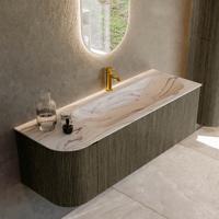 Badmeubel Mondiaz Kurve-Dlux | 135 cm | Meubelkleur Shadow | Wastafelkleur Nata | Solid surface | Wasbak rechter zijde spoelbak | 1 kraangat