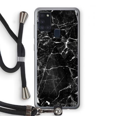 Zwart Marmer 2: Samsung Galaxy A21s Transparant Hoesje met koord
