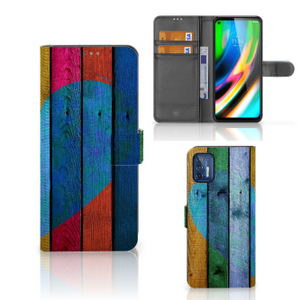 Motorola Moto G9 Plus Book Style Case Wood Heart - Cadeau voor je Vriend