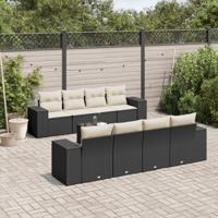 9-delige Loungeset met kussens poly rattan zwart