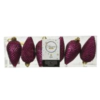 Kersthangers dennenappels - 6x st - magnolia roze - glitter - 8 cm - kunststof - kerstversiering Kersthangers dennenappels - 6x st - magnolia roze - glitter - 8 cm - kunststof - kerstversiering