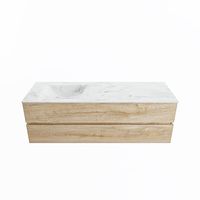 MONDIAZ VICA-DLUX 150cm badmeubel onderkast Washed Oak 2 lades. Inbouw wastafel CLOUD links 1 kraangat, kleur Opalo. - thumbnail