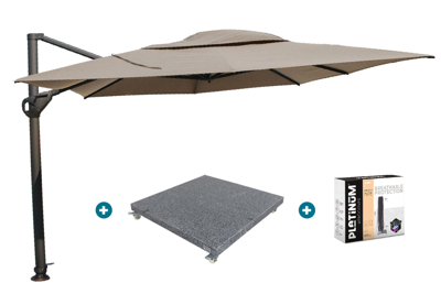 4-Seasons zweefparasol Hacienda 300 x 400 - Taupe met voet en hoes