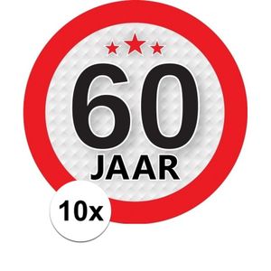 10x 60 Jaar leeftijd stickers rond 9 cm verjaardag versiering