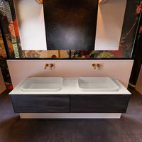 Badkamermeubelset Mondiaz Erin 150 cm met 2 Lades met RIDGE Wastafel Dubbel Linen Zonder Kraangaten Greeploos Mat Antracite Badkamermeubelset Mondiaz Erin 150 cm met 2 Lades met RIDGE Wastafel Dubbel Linen Zonder Kraangaten Greeploos Mat Antracite