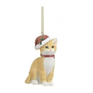 Kersthangers beige katten met kerstmuts 9 cm kerstversiering