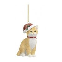 Kersthangers beige katten met kerstmuts 9 cm kerstversiering - thumbnail