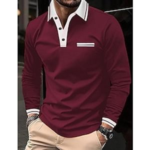 Voor heren POLO Shirt Polo's met knopen Casual Sport Revers Lange mouw Modieus Basic Kleurenblok nappi Zak Lente Herfst Normale pasvorm Marine Wijn donkergrijs Licht Grijs POLO Shirt Lightinthebox