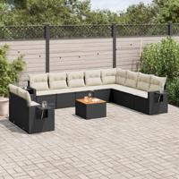 11-delige Loungeset met kussens poly rattan zwart