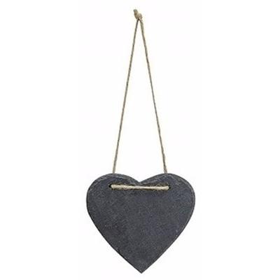 Decoratie hart - 12 x 11 cm - leisteen - hangdecoratie - hartjes vorm - mini krijtbordje