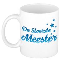 De stoerste meester kado mok / beker wit met blauwe sterren - verjaardagscadeau - thumbnail