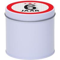 Cadeau koek of snoep blik - met 6 jaar opdruk sticker - 10 x 10 cm - Cadeauverpakking verjaardag